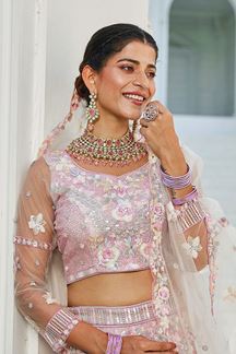 Picture of  Flamboyant Net Designer Indo-Western Lehenga Choli for Engagement and Reception