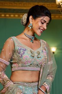 Picture of  Royal Net Designer Indo-Western Lehenga Choli for Engagement and Reception