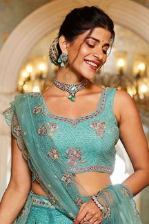 Picture of  Impressive Net Designer Indo-Western Lehenga Choli for Engagement and Reception