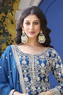 Picture of  Ethnic Blue Georgette Designer Palazzo Suit for Wedding and Reception