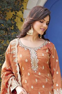 Picture of  Aesthetic Rust Chinnon Designer Palazzo Suit for Wedding and Reception