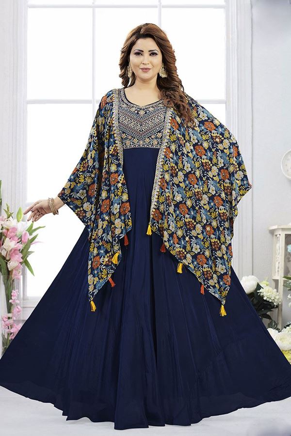 Picture of BeautifulNavy Blue Dola Silk Designer Anarkali Suit for Party, Festivals, and Reception