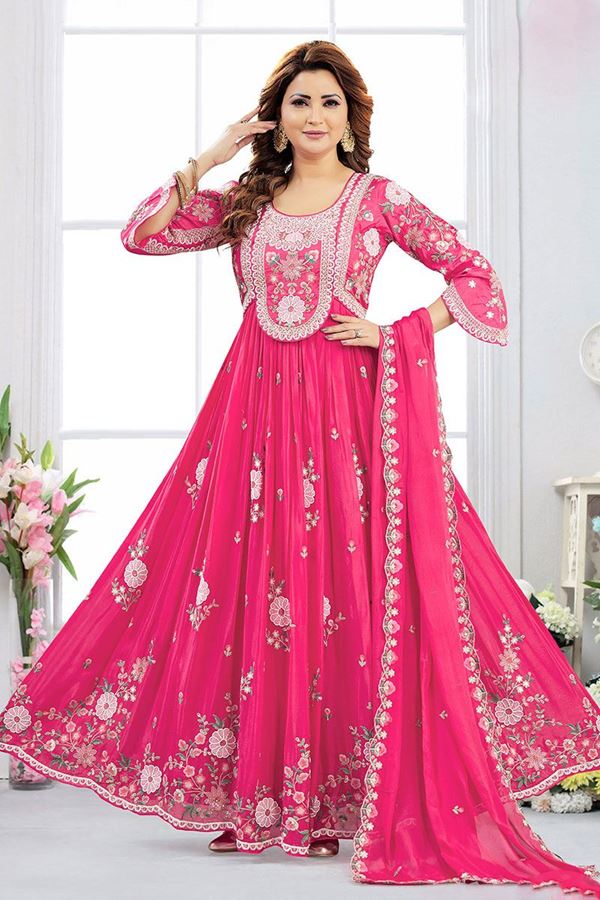 Picture of HeavenlyPink Dola Silk Designer Anarkali Suit for Party, Festivals, and Reception