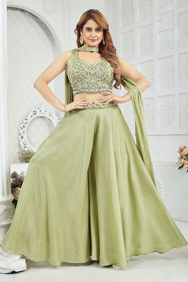 Picture of LovelyPista Green Designer Palazzo Suit forEngagement, Reception, Sangeet, and Party