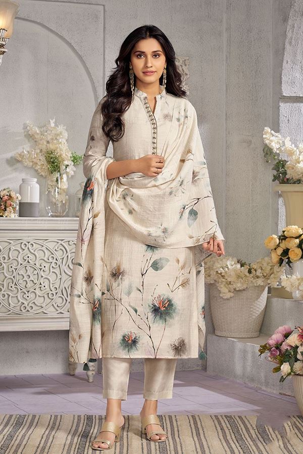 Picture of Alluring Ivory Designer Straight Cut Suit for Party and Festivals