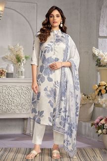 Picture of Alluring Cream and Blue Designer Straight Cut Suit for Party and Festivals