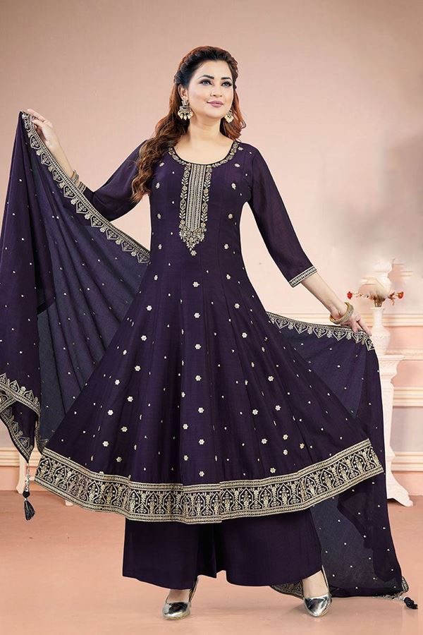 Picture of  Flawless Navy Blue Dola Silk Designer Anarkali Suit for Wedding, Reception, Party, and Festivals