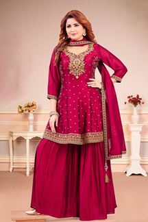 Picture of  Outstanding Maroon Designer Gharara Suit for Wedding, Reception, Party and Festivals