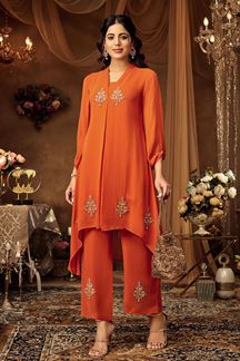 Picture of Beautiful Orange Designer Co-Ord Set for Party and Festivals