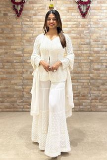 Picture of Heavenly Off-White Designer Gharara Suit for Party and Sangeet