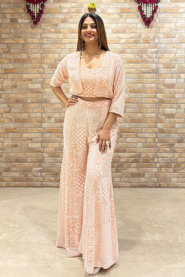 Picture of Smashing Peach Designer Gharara Suit for Engagement, Party, and Sangeet