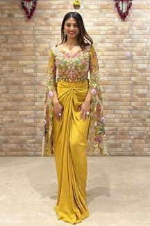 Picture of Splendid Mustard Designer Indo-Western Suit for Haldi, Sangeet, and Party