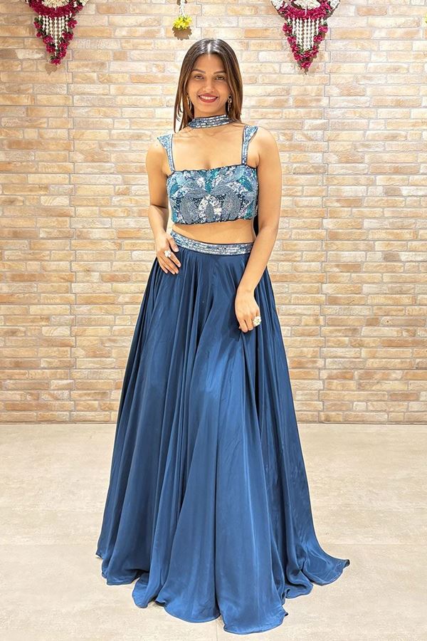 Picture of Charismatic Blue Designer Indo-Western Lehenga Choli for Engagement, Reception, Sangeet, and Party