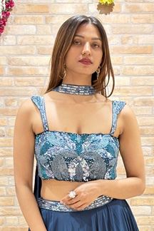 Picture of Charismatic Blue Designer Indo-Western Lehenga Choli for Engagement, Reception, Sangeet, and Party