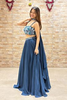 Picture of Charismatic Blue Designer Indo-Western Lehenga Choli for Engagement, Reception, Sangeet, and Party