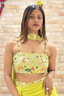 Picture of Captivating Lemon Yellow Designer Indo-Western Lehenga Choli for Haldi, Sangeet, and Party