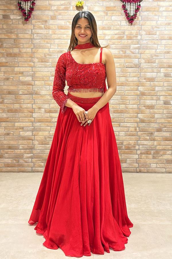 Picture of Breathtaking Red Designer Indo-Western Lehenga Choli for Engagement, Wedding, and Reception