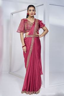 Picture of Smashing Two Tone Satin Silk Designer Saree for Party