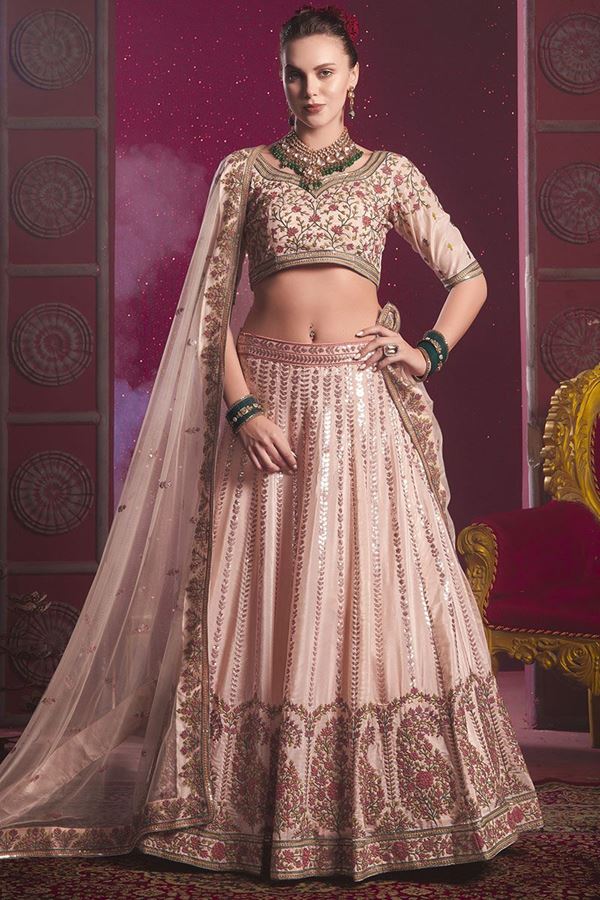 Picture of Exuberant Peach Designer Bridal Lehenga Choli for Wedding and Reception