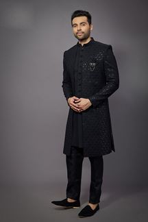 Picture of  Exuberant Black Designer Jodhpuri Suit for Party, Engagement, and Reception