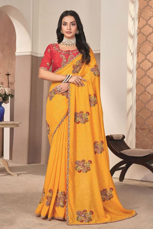 Picture of Magnificent Georgette Designer Saree for Haldi, Wedding, Reception, Party, and Reception