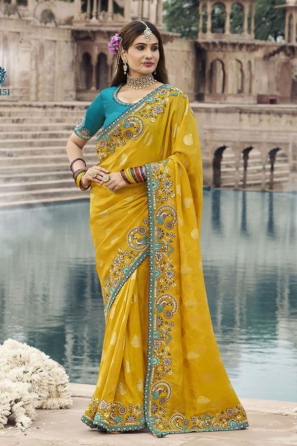 Picture of Fashionable Silk Designer Saree for Haldi, Wedding and Reception