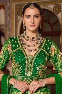 Picture of Smashing Green Smooth Silk Designer Anarkali Suit for Party, Mehendi, and Festivals