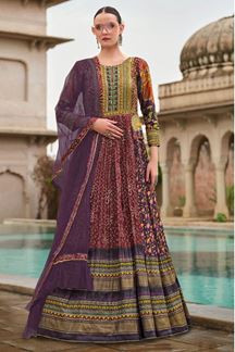 Picture of Outstanding Multi Smooth Silk Designer Anarkali Suit for Party, Sangeet, and Festivals