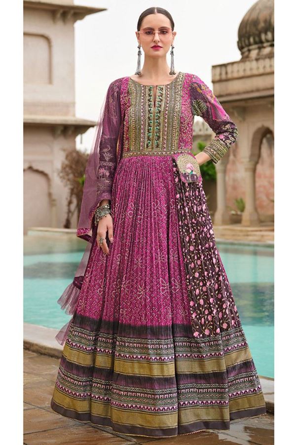 Picture of Fascinating Multi Smooth Silk Designer Anarkali Suit for Party, Sangeet, and Festivals