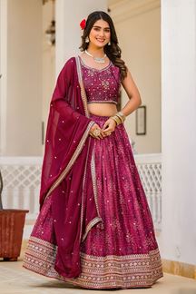 Picture of Creative Wine Designer Indo-western Lehenga Choli for Party and Reception