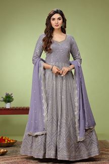 Picture of Bollywood Lavender Dola Silk Designer Anarkali Suit for Engagement, Reception, Party, and Sangeet