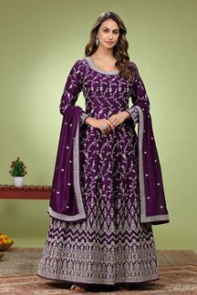 Picture of Heavenly Purple Dola Silk Designer Anarkali Suit for Wedding and Reception