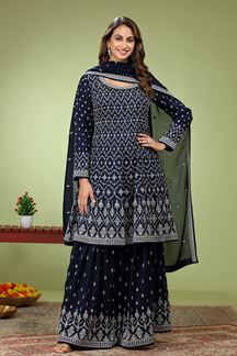 Picture of Glorious Dark Blue Designer Palazzo Suit for Reception, Party, and Festivals