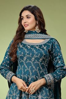 Picture of Splendid Blue Designer Palazzo Suit for Wedding, Reception, and Festivals