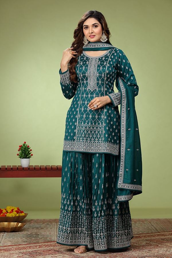 Picture of Stunning Green Designer Palazzo Suit for Mehendi, Party and Festivals