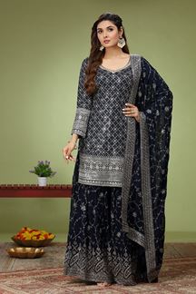 Picture of Ethnic Black Designer Palazzo Suit for Party