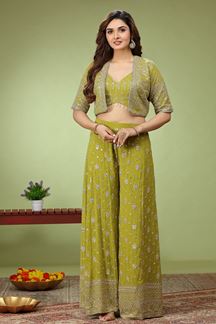 Picture of Amazing Olive Designer Palazzo Suit for Party, Sangeet, and Festivals