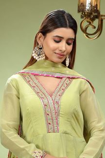 Picture of Marvelous Lime Green Dola Silk Designer Anarkali Suit for Engagement, Festivals, and Sangeet