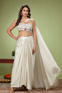 Picture of Gorgeous Cream Designer Indo-Western Lehenga Choli for Sangeet and Party